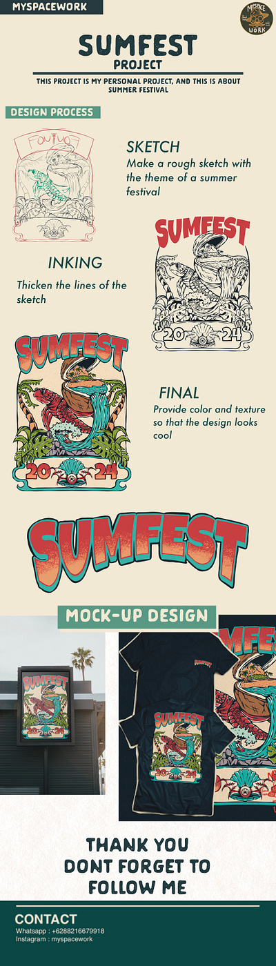 MY PERSONAL PROJECT “SUMFEST” apparel beach branding clothing digitalartwork festival graphic design handdrawn illustration logo merchandise poster summer surfing typographic vintage