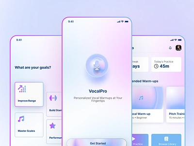 🎤 Vocal Warmups Pro - Figma Design ai app creativerafat designinspiration dribbbleshot figma graphic design mobile app mobileappdesign musicapp singingapp ui ux uxdesign vocal