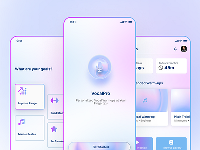 🎤 Vocal Warmups Pro - Figma Design ai app creativerafat designinspiration dribbbleshot figma graphic design mobile app mobileappdesign musicapp singingapp ui ux uxdesign vocal