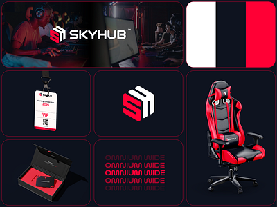 Brand Identity - SkyHub brand identity branding esports branding esports graphics futuristic gaming concepts gaming branding gaming chair gaming community branding gaming convention gaming headset gaming identity creation graphic design innovative esports logo logo logo design modern branding modern gaming design red tournament design typography