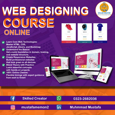 Web Designing Online Course Design By Muhammad Mustafa adobe photoshop bootstrap branding css graphic design hmtl javascript jquery mustafa online course responsive web design sir mustafa post skilled creator skilled sir mustafa online class web web designing web designing course web designing online course website zoom