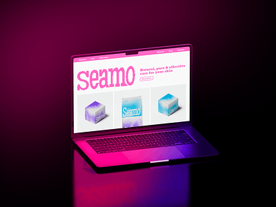 Seamo - Brand Identity & Website Design beauty blur branding cosmetics gradient identity logo neon packaging pink purple skincare ui ux webdesign