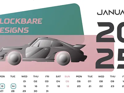 January 2025 Calendar by Blockbare Designs – Modern Car-Inspired 3d animation branding calendar design graphic design illustration logo motion graphics ui