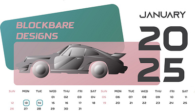 January 2025 Calendar by Blockbare Designs – Modern Car-Inspired 3d animation branding calendar design graphic design illustration logo motion graphics ui