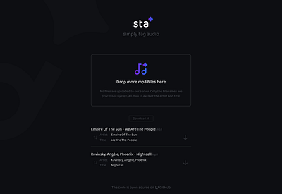 sta - simply tag audio gradient metadata mp3 tagging open source ui web design webapp webdesign