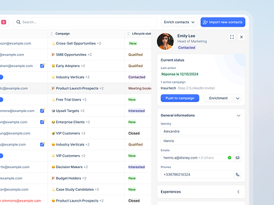 New contact panel contact crm lemlist panel