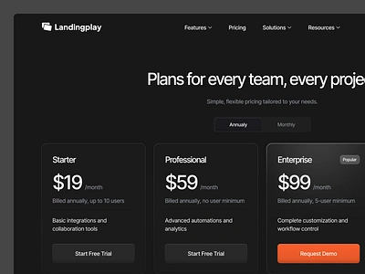 Landing Play - Dark Mode Pricing Section branding dark mode design landing page pricing pricing section ui ui design uiux ux web design