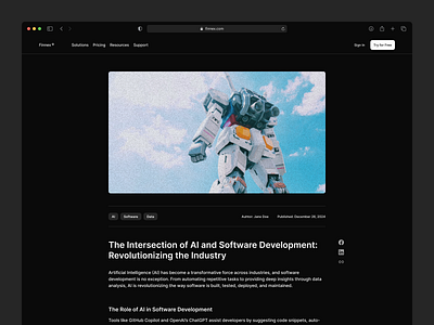 Article / Blog ai article blog dark dark mode digital figma future minimal navigation online post product design saas software ui ux web web design website