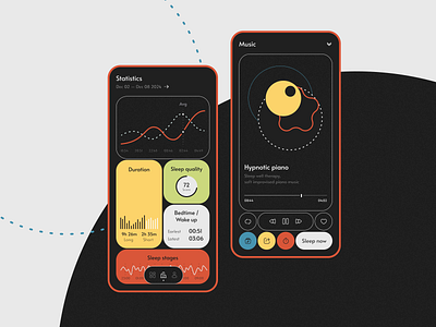 Sleep Tracker Mobile iOS App abstract app chart concept dark theme mobile player retro sleep sleep tracker statistics ui