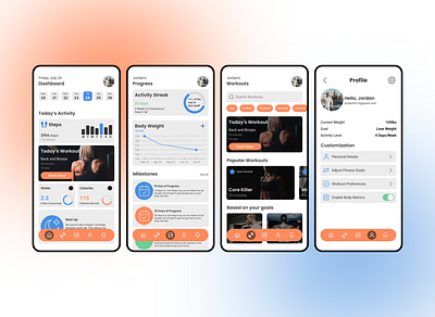 Fit Buddy beginner body branding dashboard diet fitness gym health mind mobile mobile app profile tracking training ui weight workout