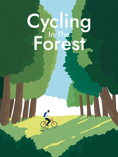 Cycling in the forest cycling forest illustration landscape nature