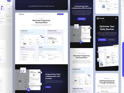 Evotask - Task Management Landing Page - Our Features clean ui dashboard design landing page management minimalist design modern design productifity app project responsive design saas design task task management task manager typography ui design uiux web design