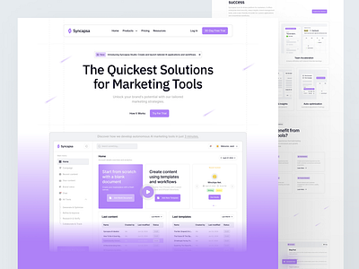 Syncapsa - AI Marketing Tools Landing Page graphic design landing page marketing marketing tools purple ui ux website