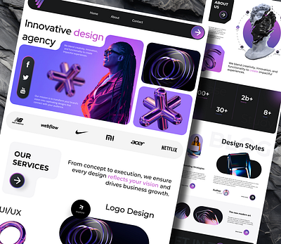 Innovative Design 3d abstract bento grid branding design logo modern ui vector violet