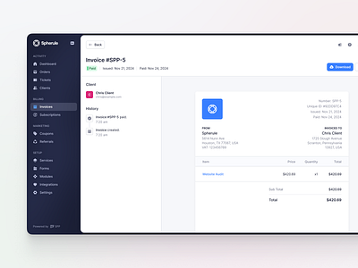 Invoice dashboard invoice paid pdf receipt ui ux