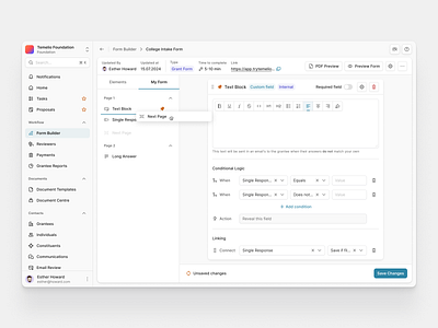 Form Builder app builder companies crm dashboard form saas text block ui ux