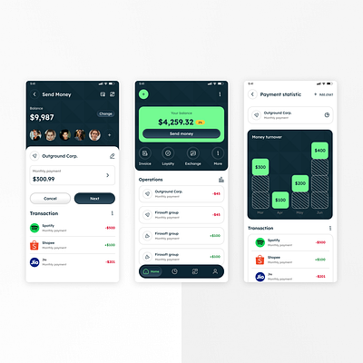 Finance App design mobile design mobileapp mockup neon ui uiuxdesign user interface ux ux design