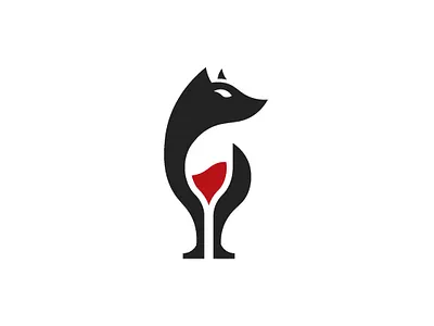 fox wine logo abstract black fox liquor logo negative space red wine