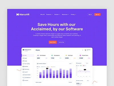 MarcoHR - HR Management Software Landing Page hr dashboard hr landing page hr software hr software website hr solutions hr tool website human resources app landing page landing page design management tool payroll management saas saas landing page ux designer web design