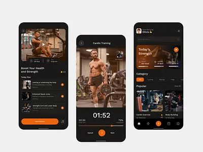 Fitness Mobile App Design activity animation branding coach concept design exersise fitness gradient gym health motivation neon sport tracker training ui ux wellness workout