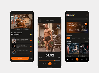 Fitness Mobile App Design activity animation branding coach concept design exersise fitness gradient gym health motivation neon sport tracker training ui ux wellness workout