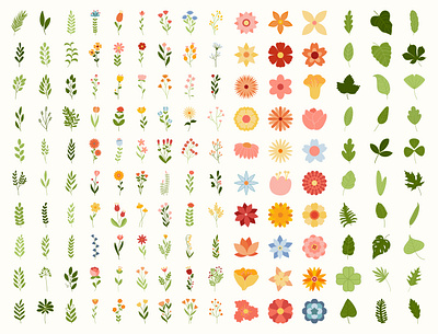 Vector set of flowers and plants in the flat style art branding cartoon design draw graphic design hand draw illustration logo vector