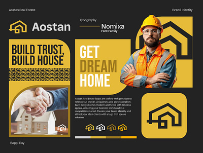 Aostan Real Estate Brand Identity Design agent brand design brand guide brand guide design brand identity branding design graphic design home house illustration logo logo design minimal modern orange real estate real estate logo design tech logo unique