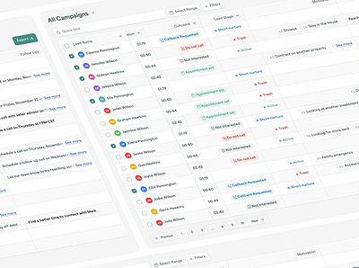 Product design for voice AI platform ai data filters product design real state table ui tables ui ui components ux visualization web design