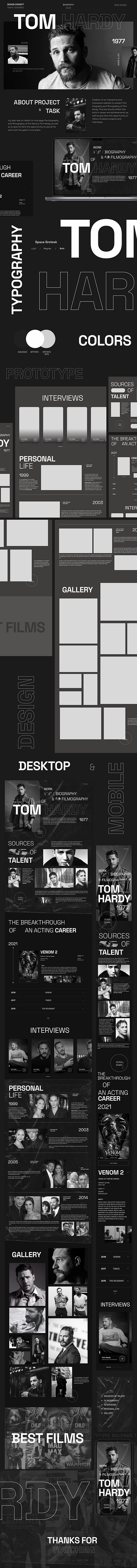 Biography landing page design concept Tom Hardy