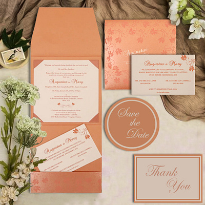 Salmon Shimmery Screen Printed Wedding Invitation