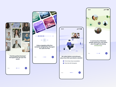 Onboarding Screens app health mental health therapy ui uiux