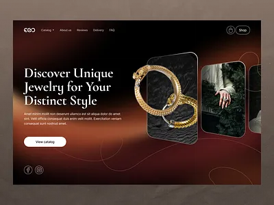 Craft Jewelry Website Hero Section accesso accessories catalog craft jewelery dark theme hero section jewelery lumunous mesh gradient shop ui web design website