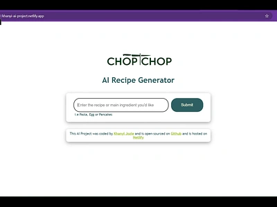 Chop-chop AI Recipe Generator api integration css html javascript webpage