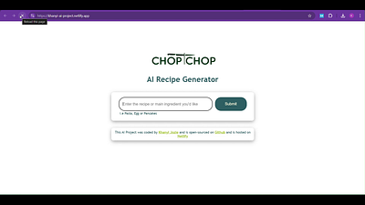 Chop-chop AI Recipe Generator api integration css html javascript webpage