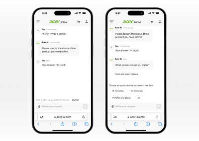 Acer AI Chat – Your Smart Shopping Assistant ai app assistant branding design figma gpt ios shopping ui ux