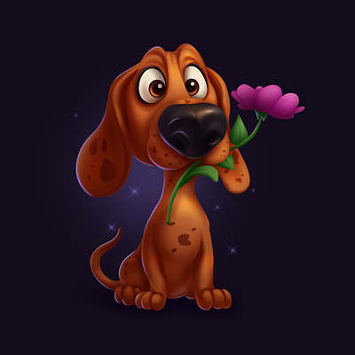 Dog with flower 2d illustration adobe photoshop art cartoon casual game art character art character concept design dog graphic design illustration