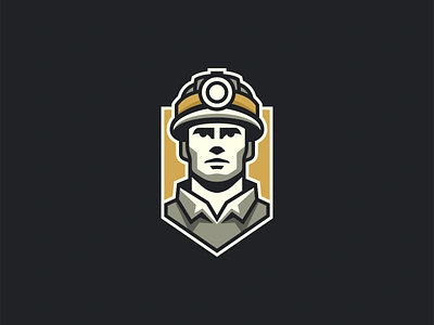 Miner Logo bold branding character coal design emblem helmet identity illustration labor logo man mark miner mining portrait professional symbol vector