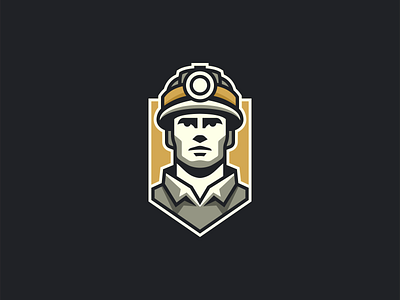 Miner Logo bold branding character coal design emblem helmet identity illustration labor logo man mark miner mining portrait professional symbol vector