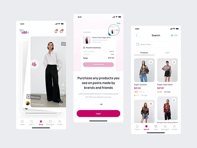 Shuble - Ecommerce Mobile App animation b2c cart clean clothes clothing dipa inhouse ecommerce fashion minimalist mobile mobile app mobile design modern online shop saas shop startup store