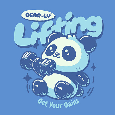 Bear-ly Lifting animal cartoon comic cute funny kittl kittldesign lifting panda print on demand pun retro t shirt t shirt design workout