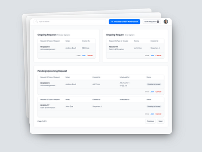 Notary Request Card Component app ui branding cards component design list login page ui ui list ux