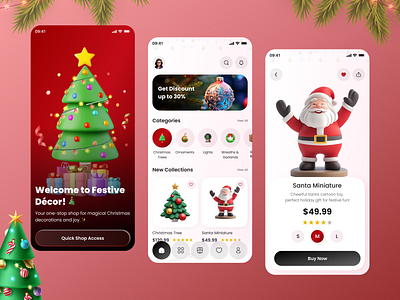 eCommerce App for Christmas Decoration Items app design app development branding celebration christmas gift app christmas items e commerce e commerce app gift shop app graphic design holiday illustration minimal mobile app design secret santa ui ux