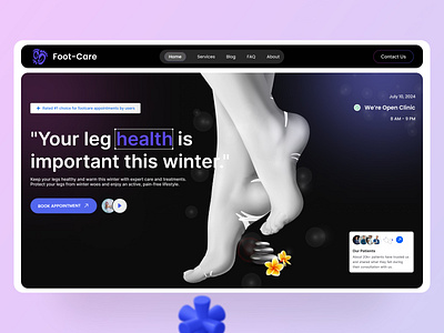 Footcare UI Web Design branding figmauidesign footcarewebdesign foothealthlandingpage healthservice healthwebdesign inspiration uxuidesign winter leg care