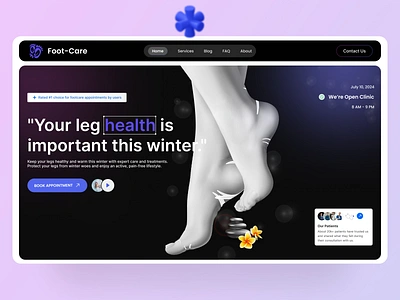 Footcare UI Web Design branding figmauidesign footcarewebdesign foothealthlandingpage healthservice healthwebdesign inspiration uxuidesign winter leg care