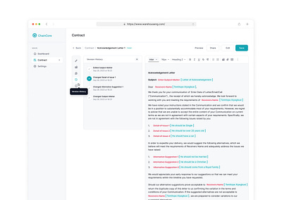 Contract Editor - Version History contract design editor fintech ui ui design ux ux design version history