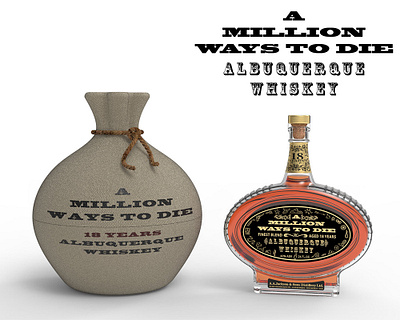 A Million Ways To Die - Albuquerque Whiskey 3d 3d modeling alcohol beverages bottle design brand identity branding branding design graphic design liquor package design packaging product design whiskey