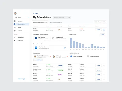 Subscriptions Dashboard dashboard data visualization ui ux ux design web design