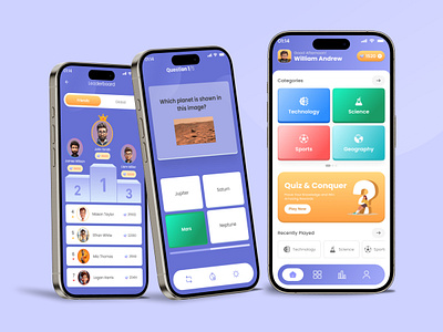 Quiz Game App Design 🎮🏆 app design clean app game app game ui gamification gamifying gaming leaderboard mobile app modern app modern app design quiz quiz app quiz game quiz mobile app test trivia ui uiux ux