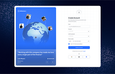 Sign up screen - globe exposure blue branding change password design figma get started globe graphic design illustration interactive light theme login logo sign in sign up socials ui ux vector