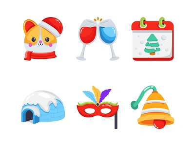 Christmas icons bell calendar cheers christmas christmas party graphic design igloo mask new year party ui